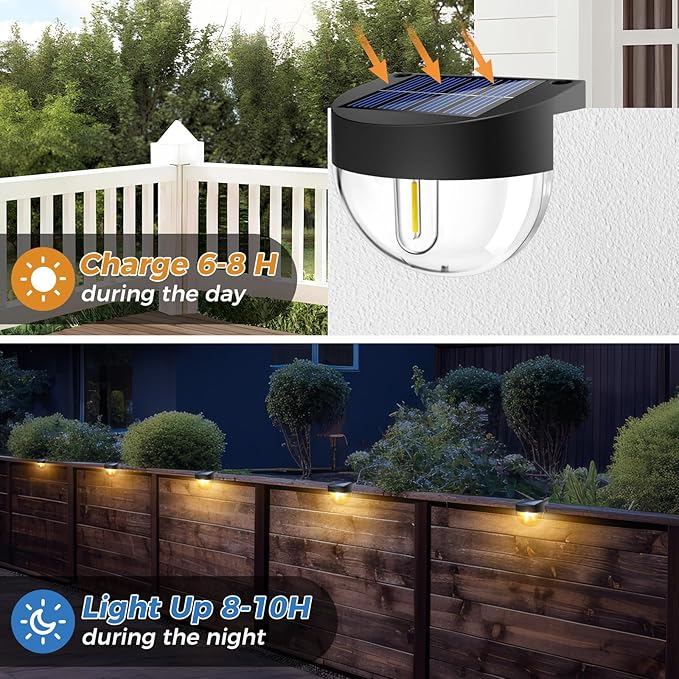 btfarm 8 Pack Solar Deck Lights Outdoor Waterproof, Retro LED Patio Lights Solar Powered, Solar Fence Light for Outside Railing Porch Steps Garden Post Decor, Warm White