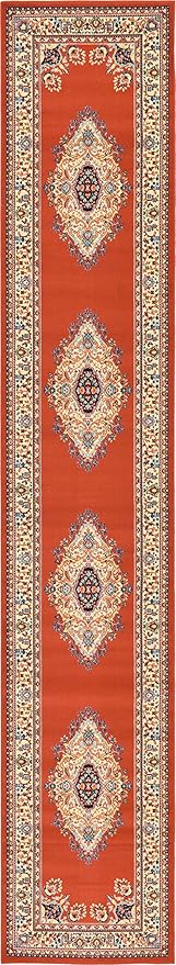 Unique Loom Reza Collection Traditional Persian Style Area Rug, 3 ft x 16 ft 5 in, Terracotta/Ivory