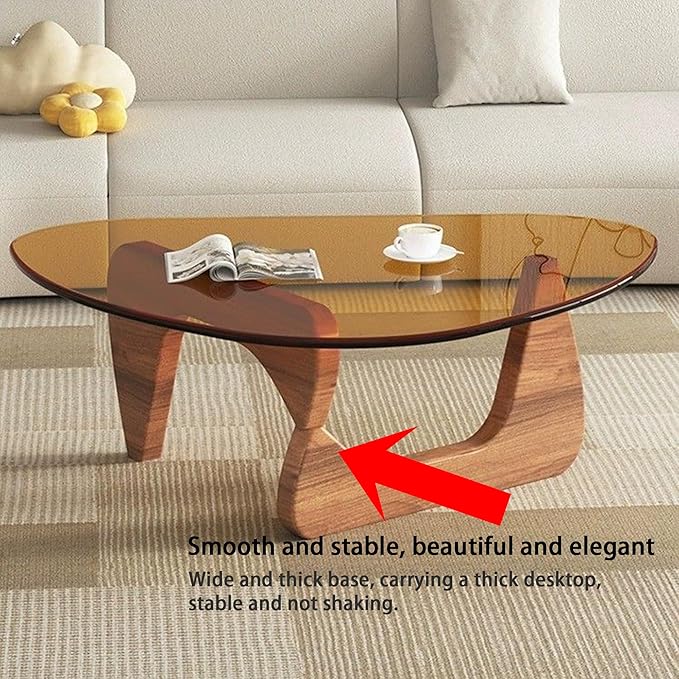 EASYSOUL Modern Glass Coffee Table, 32.68" D x 22.44" W x 15.75" H, Abstract Round Tea Tables for Living Room Home Office Industrial Cocktail Tables (Walnut-Brown Glass, 32.68")