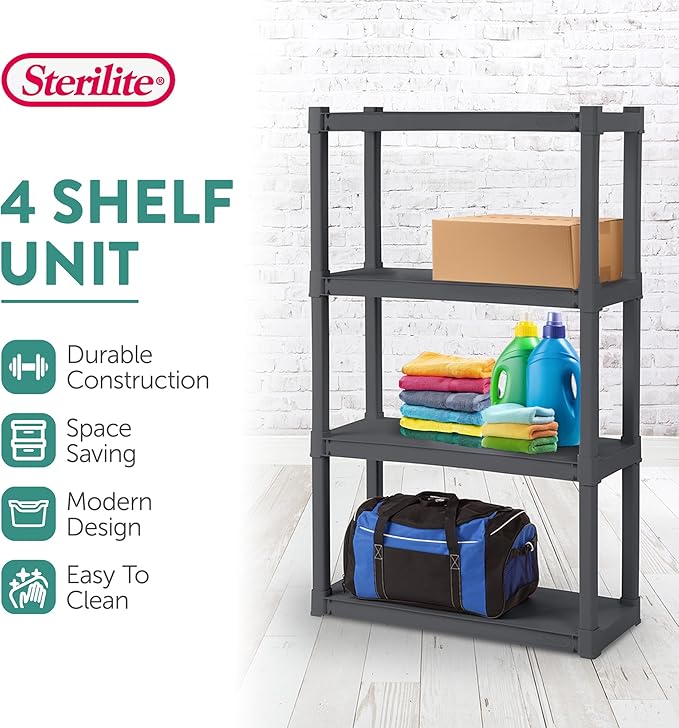 Sterilite 6-Pack 4 Shelf Unit, Heavy-Duty Shelving Storage and Utility Rack - Standing Plastic Organizer Shelves for Kitchen, Bathroom, and Garage