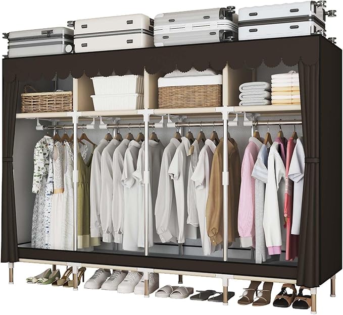 Portable Wardrobe Closet Durable and Easy to Assemble Heavy Duty Clothes Rack with Non-Woven Cover Fabric Best for Bedroom and Easy Storage and Organization (Brown-B)