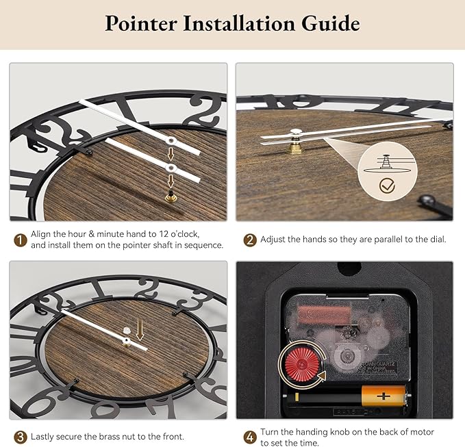 Large Wall Clocks, 24" Black Oversized Wall Clocks for Living Room by Battery Operated, Decorative Farmhouse Silent Walls Clock with Metal Arabic Number for Office, Classroom, Bedroom