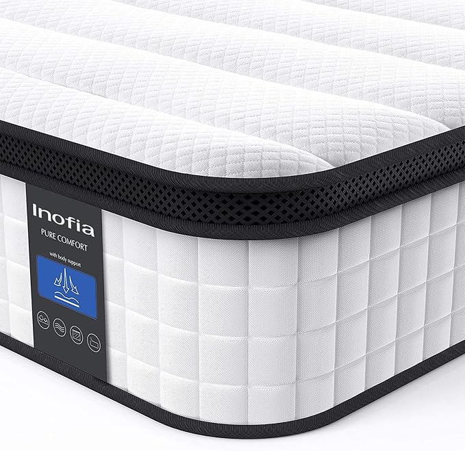 Inofia Twin XL Mattress, 10 Inch Hybrid Innerspring Single Mattress Cool Bed, Breathable Soft Knitted Fabric Cover, Twin XL Size