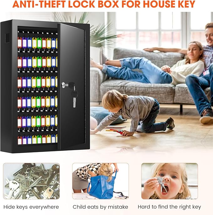 150 Keys Cabinet Organizer Wall Mount, Heavy Duty Key Lock Box with Key Hooks & 150 Tags Key Labels, Security Lockbox for Valets, Hotels, Car, Office Key Management & Storage