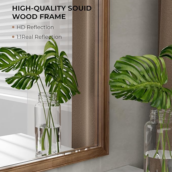 WallBeyond Wood Bathroom Mirrors for Wall Mounted, 16" x 20" Rustic Wood Frame Wall Mirrors Decorative for Living Room or Bedroom Vanity Mirror (Walnut)