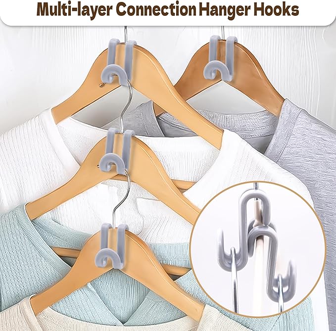 Mlici Clothes Hanger Connector for Clothes Organizing, 60 Pack Space Saving Hanger Extender Hooks for Home Closet Organizer, Grey