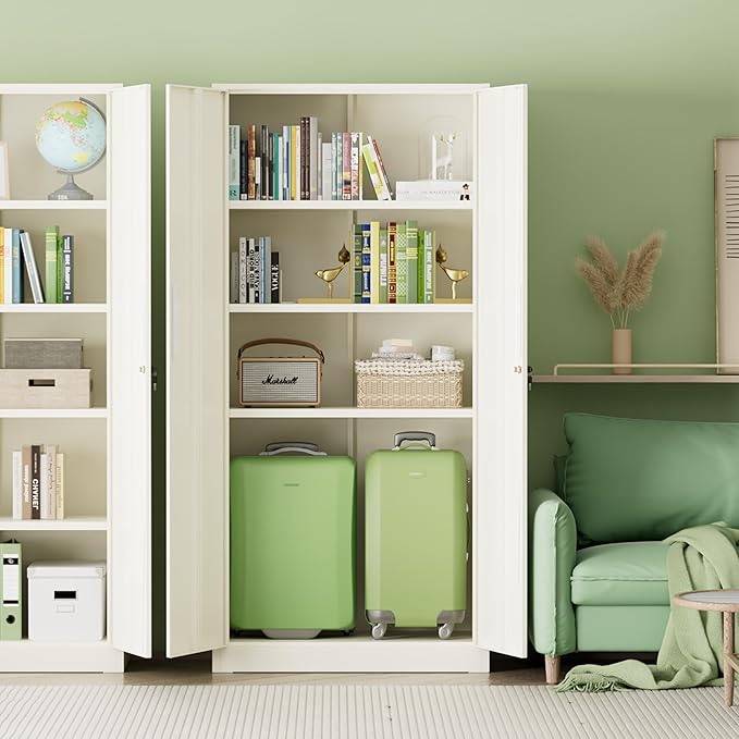 INTERGREAT Metal Storage Cabinet, 72" H Lockable Steel Cabinets with Locking Doors, Storage Locker with Adjustable Shelves for Office, Home, Garage, Gym, School (Warm Grey)