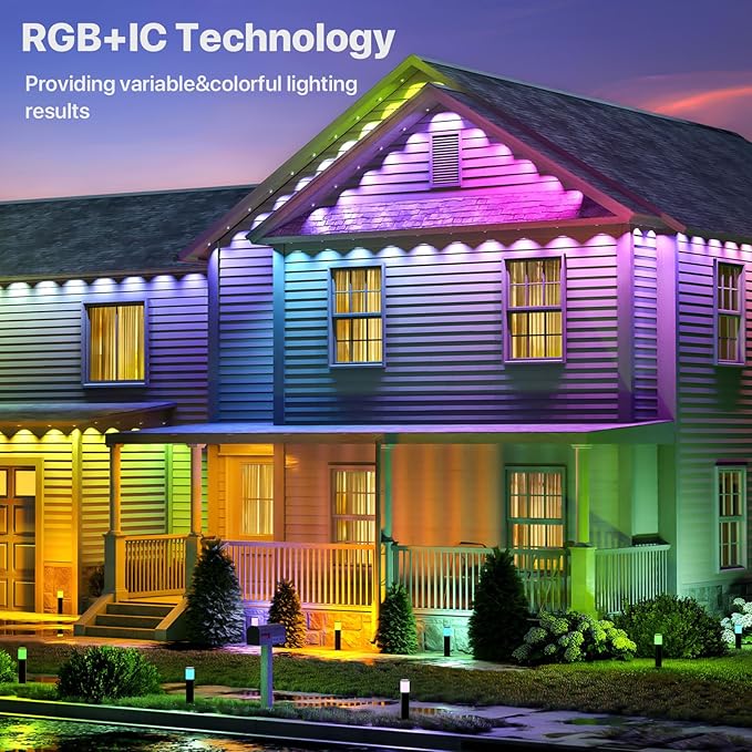 Permanent Outdoor Lights, 100FT RGB+IC LED Lights with Smart APP & Remote Control, 72 Scene Modes, Waterproof IP65 for Holiday, Christmas, Yard Decorations(Extension Cord Not Included)