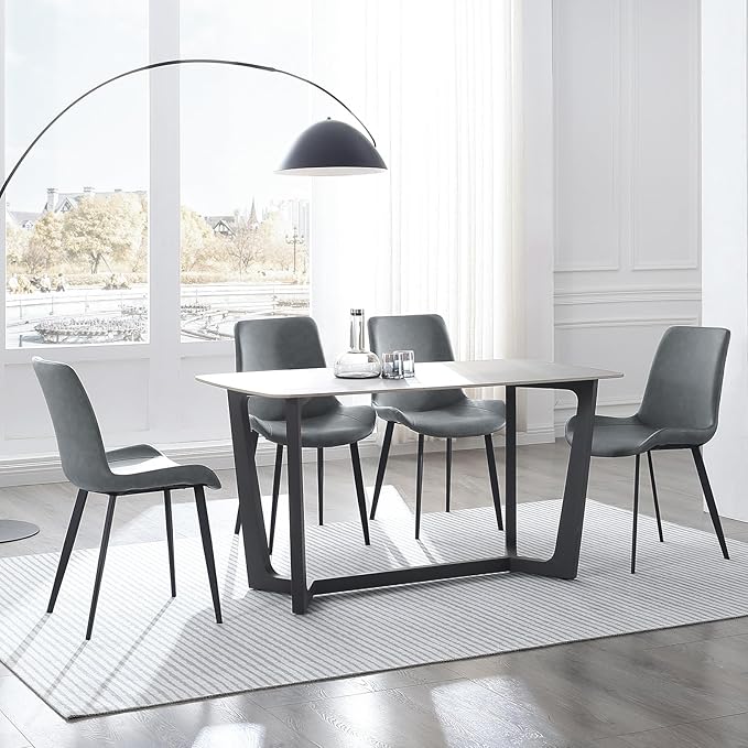 Dining Chairs, Modern PU Leather Dining Room Chair with Sturdy Metal Legs, Upholstered Seat Dinner Chairs Accent Side Chairs for Indoor Kitchen Living Room (Grey, Set of 6)