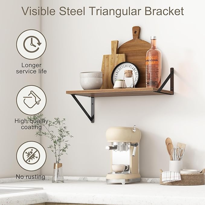 Fun Memories 20 Inch Floating Shelves, Deep Wall Shelves for Kitchen, 20 x 12 Floating Shelf for Living Room, Bedroom, Farmhouse Floating Shelves for Home Decor Storage, Walnut, Set of 2