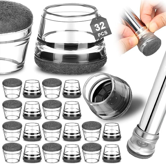 Chunful 32 Pcs Chair Leg Floor Protectors TPE Classroom Chairs & Desks Leg Covers with Quiet Felt Sliders Prevent Floor Scuffs & Scratches Desks Foot Caps Pads Teacher Classroom Supplies (Dark Gray)