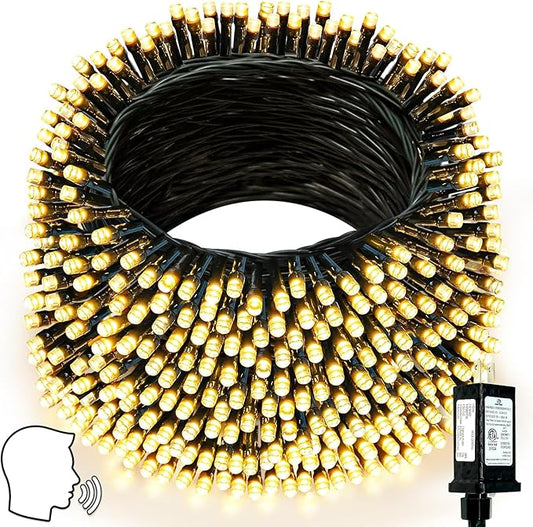 Voice Controlled Smart Christmas Lights Outdoor, 108.8ft 300 LED Twinkle String Light with 7 Voice Commands, 12 Modes & Timer, Dimmable Waterproof Christmas Tree Lights for Party Garden (Warm White)