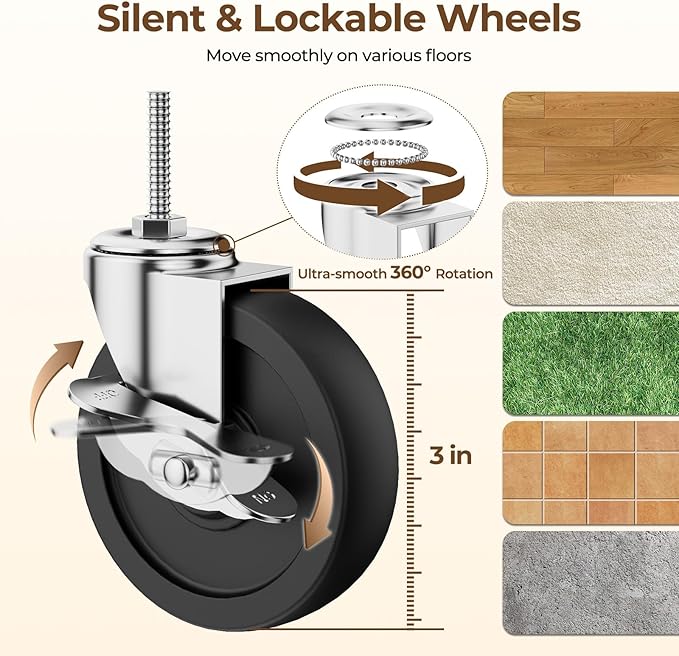 Heavy-Duty 450LBS Capacity Metal Clothes Rack，Rolling Clothing Rack with Wheels & Shelves, Portable Standing Wardrobe Rack for Hanging Clothes, Black