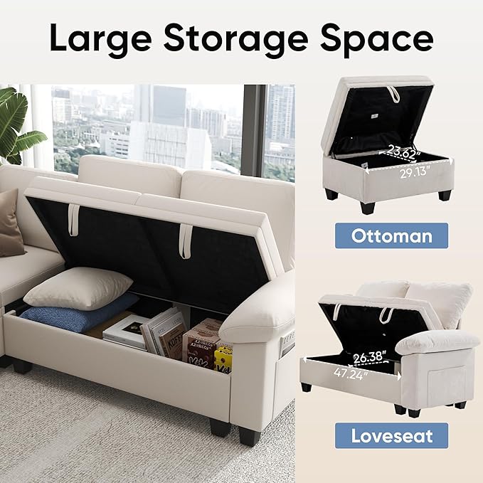 76.8" Modular Sectional Sleeper Sofa with Pull Out Bed,U Shaped 5 Seat Sectional Sofa with Storage,Modular Couch for Living Room,Deep Seat Couch with Removable Sofa Cover,Beige