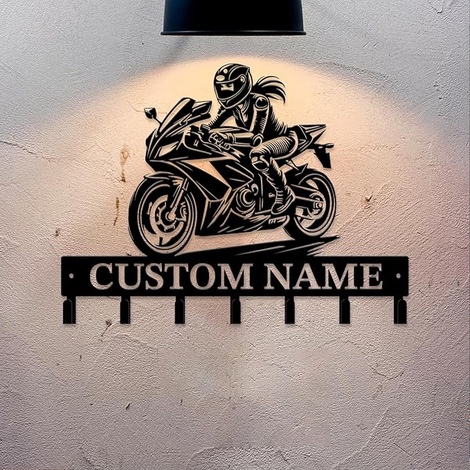 Personalized Custom Name Motorcycle Keys Hooks,Metal Motorcycle Art Clothes Keys Hooks,Metal Motorcycle Lover Wall Home Storage Decorative Keys Hooks,Key Holder Hooks for Wall (Style L)