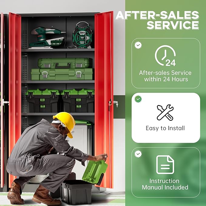 INTERGREAT Metal Storage Cabinet,72" Steel Lockable File Cabinet with Locking Doors and Adjustable Shelves,Locking Tool Cabinets for Office,Home,Garage,Gym,School (Black Red)