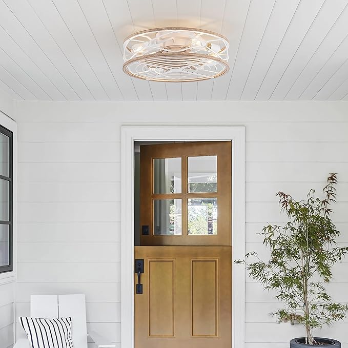 TIFEROR Flush Mount Ceiling Fan with Light, 20" ‎Farmhouse Low Profile Ceiling Fan with Remote, Reversible Motor, Suitable for Bedroom, Kitchen, Dining Room, Hallway