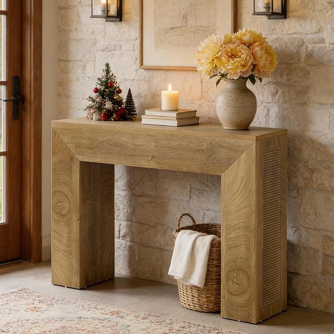 Tribesigns 43.3" Entryway Console Table, Farmhouse Wooden Sofa Table Behind Couch, Modern Small Accent Console with Fluted Design for Living Room Hallway Entrance Foyer, Brown