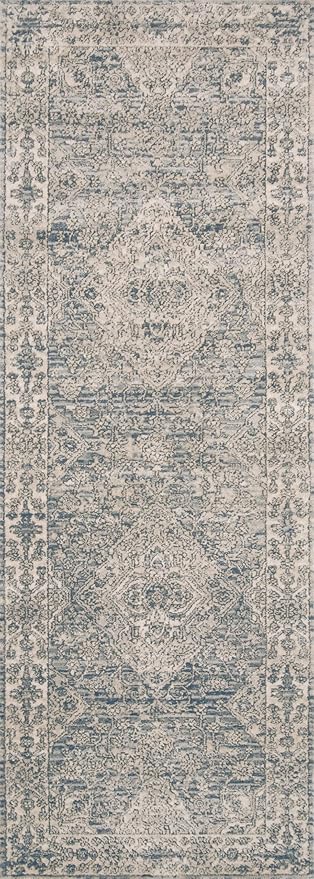 Loloi Teagan Collection TEA-04 Sky/Natural 6'-7" x 9'-2" Area Rug, Large, Soft Neutral Rug, High-Traffic for Living Room, Bedroom, Home Office, Dining Area