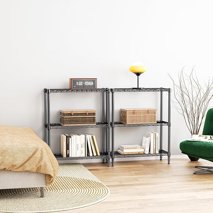 IZEUK 3-Tier Heavy Duty Steel Storage Shelves, Metal Shelf Wire Shelving Rack for Pantry, Kitchen, Home or Office Organization (29.5" W x 13.8" D x 35.5" H, 750LBS, Black)