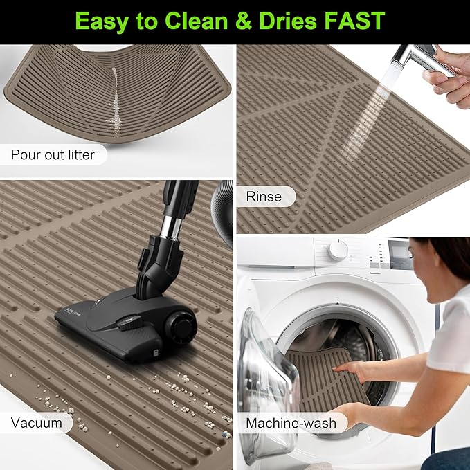 Mofason Cat Litter Mat XXL - Waterproof Kitty Litter Box mat for Floor - Extra Large Pet Trapping Litter Rug Pad - Silicone Cat Supplies & Accessories for Indoor Cats (38" x 25") -Brown