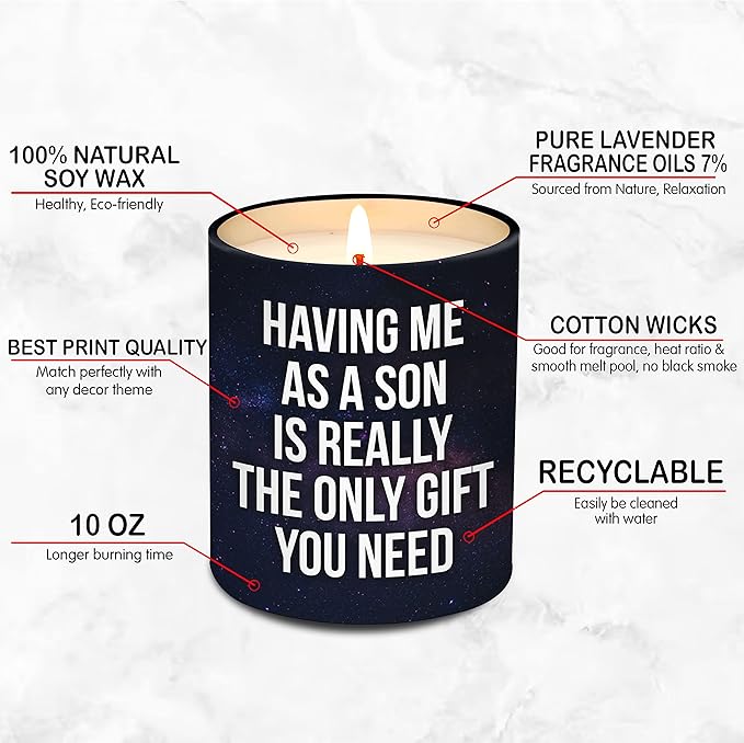 Christmas Gifts for Mom from Son - Mom Christmas Gifts from Son - Moms Birthday Gift Ideas from Son - Mother Gift, Funny mom Candle, 10 Oz Jar Lemongrass Scent Soy Wax Candle