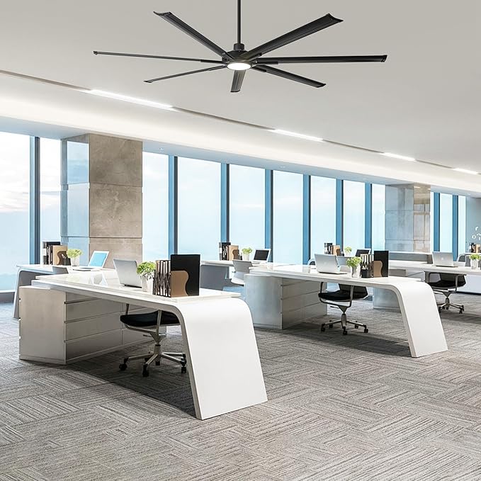 100 Inch Ceiling Fans with Lights, Black Industrial Ceiling Fan and Remote for Living Room Shop Garage, Large Outdoor Ceiling Fans for Patios, 7 Aluminum Blades, Reversible DC Motor, Dimmable, ETL