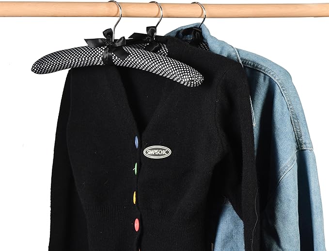 Satin Padded Hangers Polka, Blouse Sweater Hanger with Thick & Soft Foam for Bridal Wedding Dress Lingerie, Smooth Silk Covered Shirt Hanger Without Shoulder Bump (10)