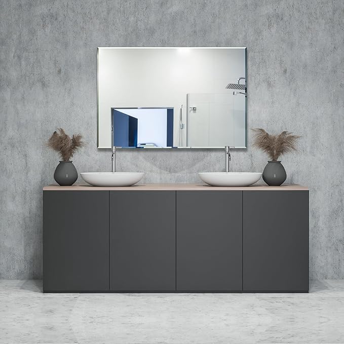 Ruomeng Wall Mirror Bathroom Mirrors for Wall 40" x 30", Frameless Rectangle Mirror with Beveled Edge Wall Mounted Mirror for Vanity and Entryway