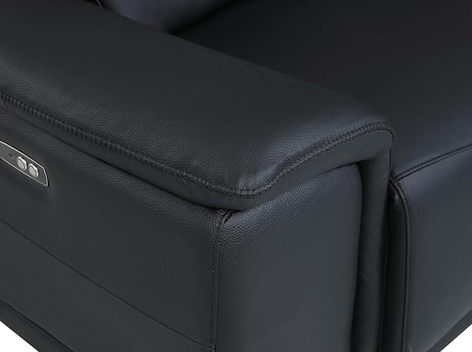 Blackjack Furniture Venice Top Grain Italian Leather Power Recliner Chair with Adjustable Headrest Modern Luxury Seating for Living Room Lounge, Black