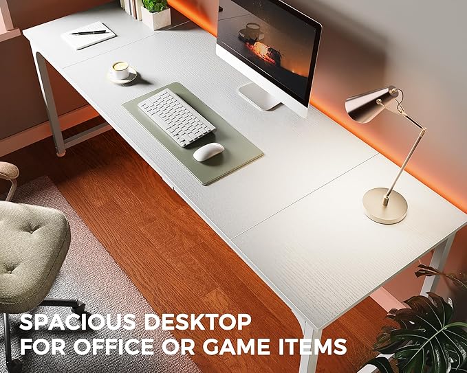 Huuger Computer Desk, 80 Inch Office Desk, Gaming Desk with Storage, Writing Desk Work Desk for Home Office, Study, Long Simple Desk, Large Legroom, Metal Frame, White