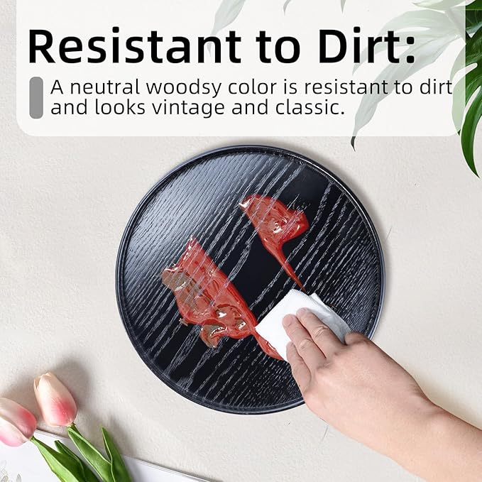 Round Solid Wood Serving Tray 21CM Black,Decorative Wooden Serving Plate for Tea Coffee Snack Food Meals,Ottoman Breakfast Tray with Raised Edge,for Home,Kitchen,Bathroom,Party,Restaurant Decor(8.26")