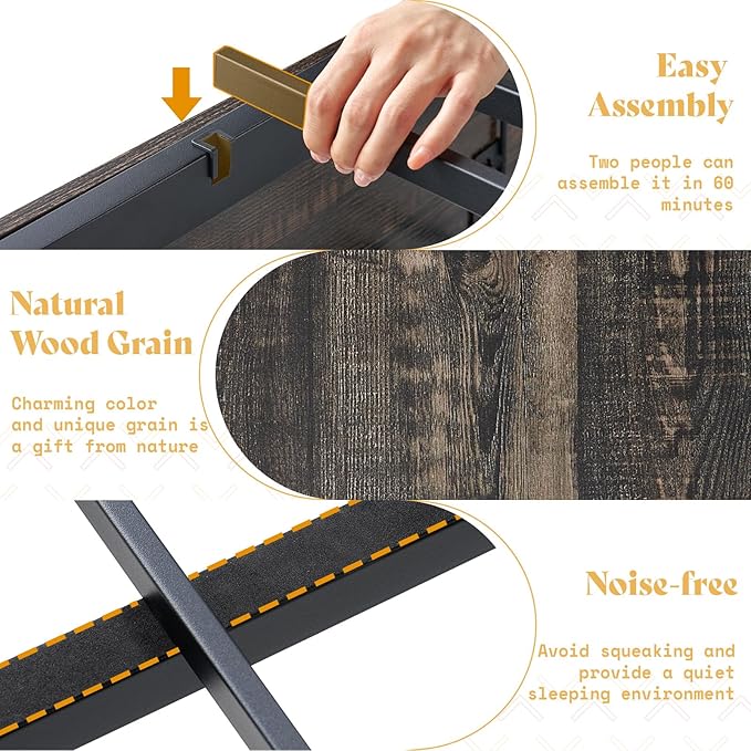 AMERLIFE King Size Farmhouse Bed Frame with 4 Drawers, Wooden Storage Bed Frame with Headboard and Heavy Duty Metal Slats, Noisy Free, Easy Assemble, Rustic Black