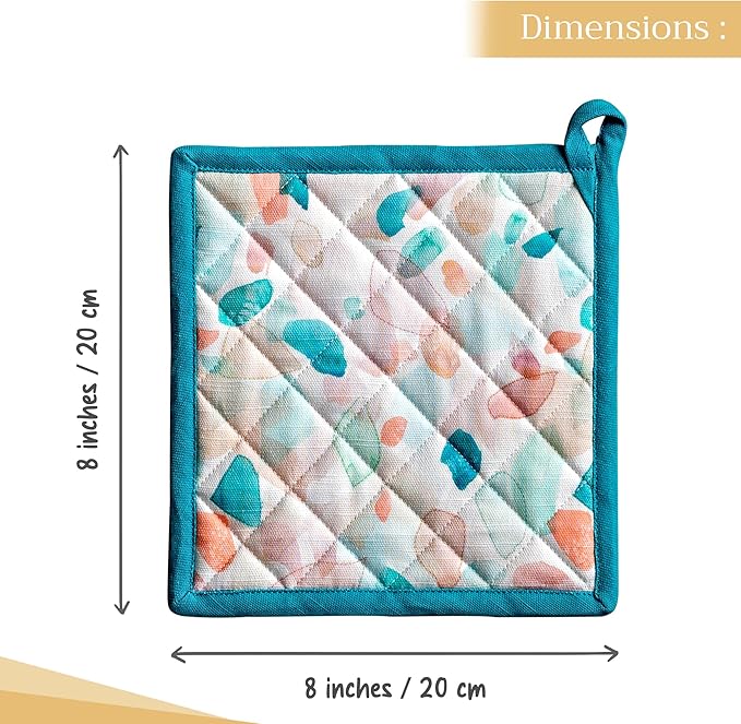 Maison d' Hermine Pot Holders Set 100% Cotton Heat Resistant Potholders 8" x 8" Hot Pads with Loop BBQ, Cooking, Baking, Grilling, Kitchen, Handling Hot Pans Spring/Summer (Pack of 2, Summer Picnic)
