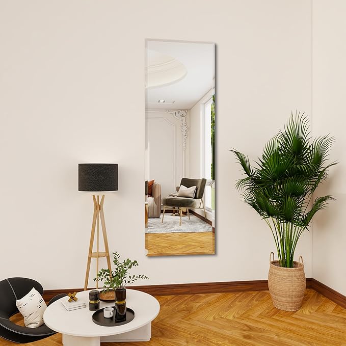 Full Length Mirror Door Hanging, 64X21 Full Length Hanging,Beveled Mirror Frameless，Bedroom, Wardrobe, Door (64 * 21 Inch)