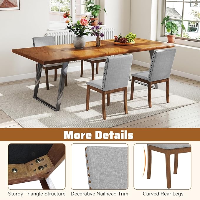 Giantex Upholstered Dining Chairs Set of 2, Kitchen Chair w/Nailhead Trim, Rubber Wood Legs, Padded Seat, Mid Century Armless Side Chair, Comfy Accent Parson Chairs for Restaurant, Living Room