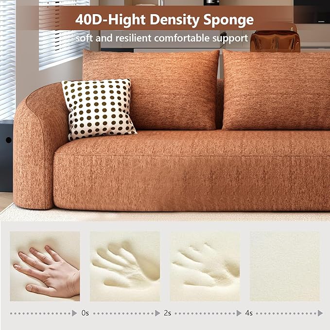 138.6" Modular Sectional Couches Luxury Modern Curved Back Sofa,Minimalist Comfy L-Shape Boneless Cloud Couch for Living Room Apartment,(Right Facing Chaise,Orange)