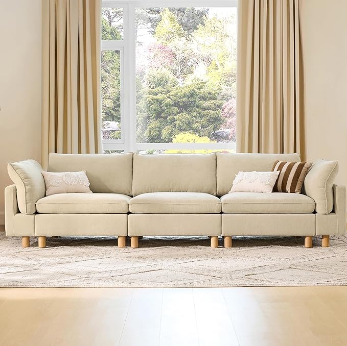CHITA 127" Super Large Sectional Couches for Living Room, Modular Cloud Couch Sectional Sofa, Premium Fabric Couches, Down Filled, High Density Foam, Chenille in Beige, 3 Seater