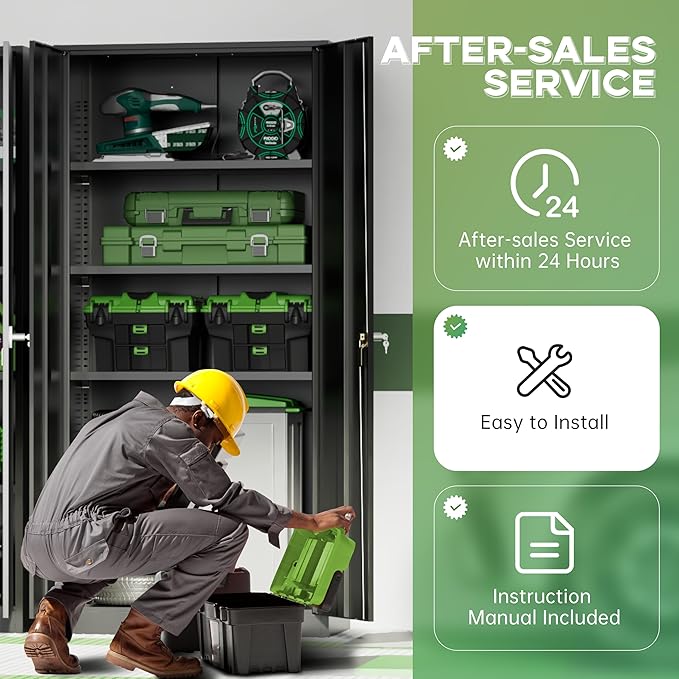 INTERGREAT 72-Inch Metal Storage Cabinet for Garage, Lockable Steel Cabinet with Doors and Adjustable Shelves, Black Locking Storage Unit for Office, Home, Gym, and School.