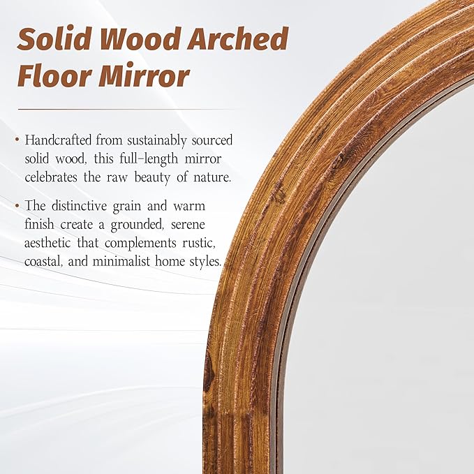 Antok Full Length Mirror 76"×41" Floor Mirror Standing Tall Mirror, Arched Stand up Large Wall Mirrors, Freestanding Full Body Mirrors for Bedroom Living Room Wood Vintage Style Brown