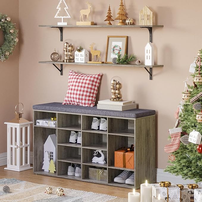 DINZI LVJ Long Wall Shelves, 47.3Inch Wall Mounted Shelves Set of 2, Extra Large Wall Storage Ledges with Sturdy Metal Brackets for Living Room, Bathroom, Bedroom, Kitchen, Grey Wash