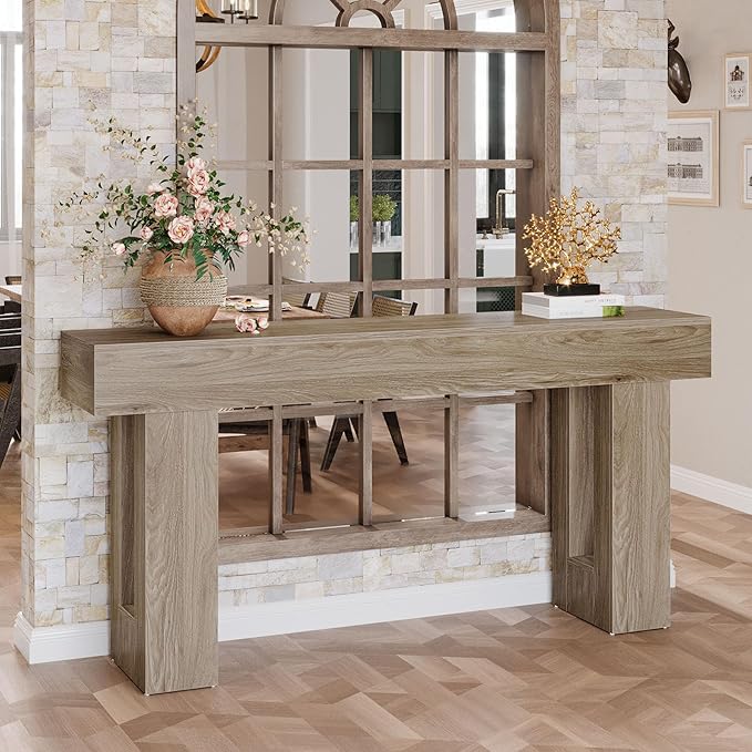 Tribesigns Farmhouse Console Table, 63-Inch Long Narrow Sofa Table Behind The Couch, Wooden Rectangular Entryway Table for Entrance, Hallway, Living Room (Grey)