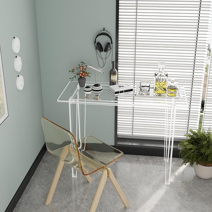 Acrylic Desk - Modern Study Table for Home Office, Extended Surface Multi-Purpose Console & Entryway Table, Sturdy Lightweight Design, Transparent Workstation for Small Spaces（Transparent-M）