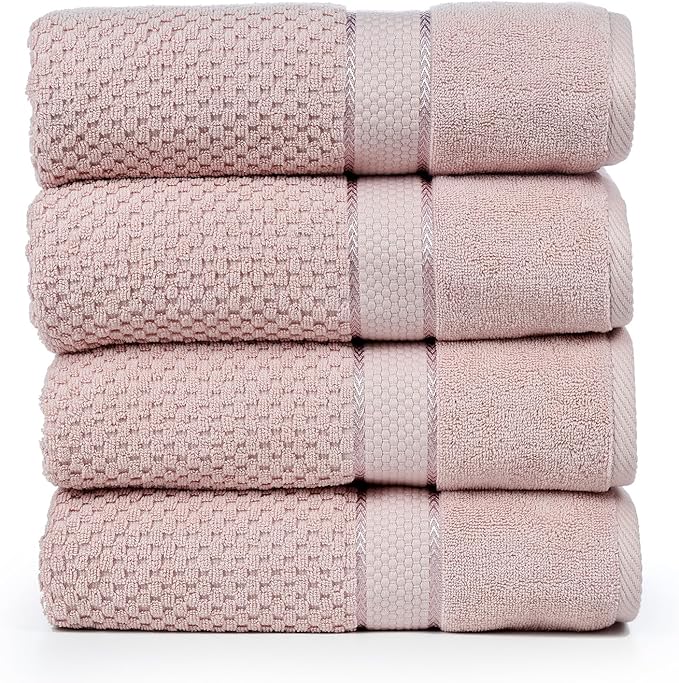 Ample Decor 100% Cotton Soft Pink Bath Towel for Bathroom Set of 4 Popcorn Textured - Super Soft, Quick-Dry, Highly Absorbent, Lightweight, Machine Washable - Mulaayam Collection - 30 X 54 Inch