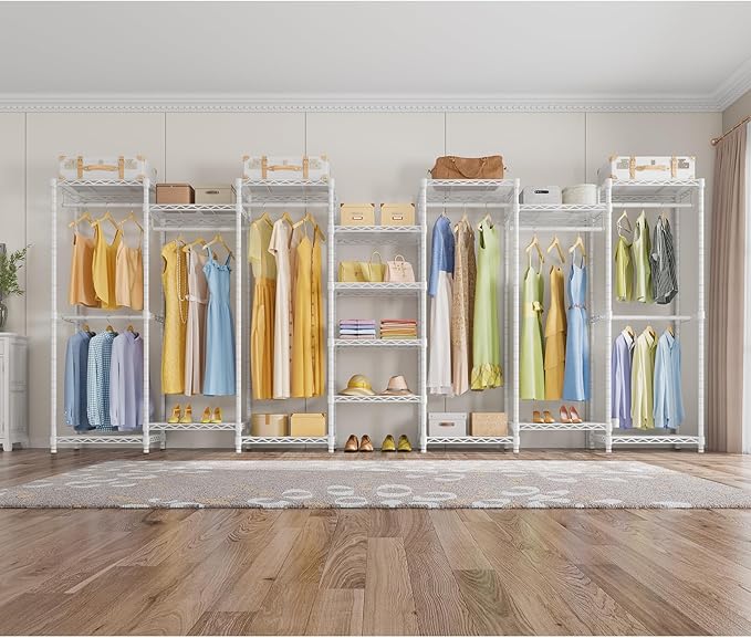 VIPEK V5 Medium Portable Closet Wardrobe Heavy Duty Clothes Rack, Freestanding Closet Metal Clothing Rack with 4 Hang Rods & 8 Shelves, Adjustable Custom Closet Rack, 56.7" Lx15.7 Wx76.4 H, White