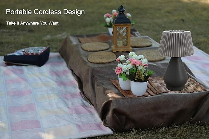 Wireless Charging LED Desk Lamp with Touch Control, 3 Color Options, Dimmable, Pleated Lampshade. Suitable for Dining Room, Bedroom, Office, Outdoor Camping