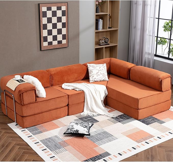 108" L Shaped Couch，Modular Sectional Sofa with Chaise，Cloud Sectional Couch with Deep Seat & Removable Pillow for Living Room,Bedroom,No Assembly Required（Brick Red）