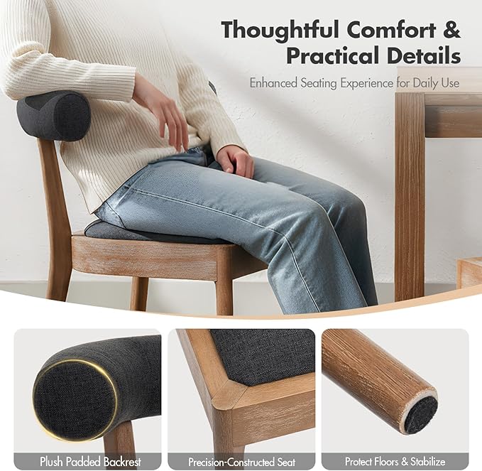 Kmax Dining Room Chairs Mid-Century Modern Fabric Kitchen Chairs with Natural Walnut Finished Frame, Linen Curved Back, Set of 6, Charcoal Black