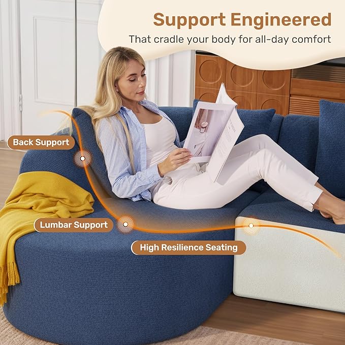 114 Inch Boneless Couches for Living Room,Modern Modular Sectional Sofa with Chaise,L-Shape Cloud Sectional Couch,No Assembly Required,Dark Blue