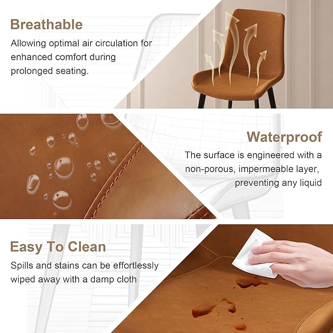 Dining Chairs with Comfortable Backrest and Sturdy Metal Legs, Modern Upholstered PU Leather Kitchen & Office Chairs for Dining Room, Restaurant Or Living Room (Brown, 8-Set)